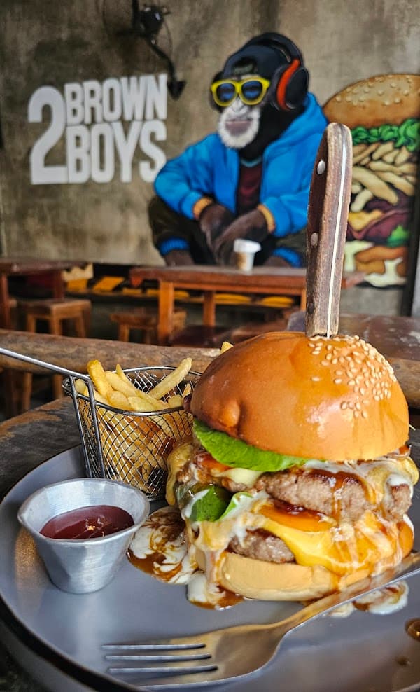 Burger and fries at Two Brown Boys in Boracay